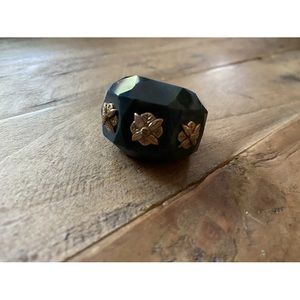 Stephen Dweck Bloodstone Carved Ring Bronze Flowers NEIMAN MARCUS EUC!